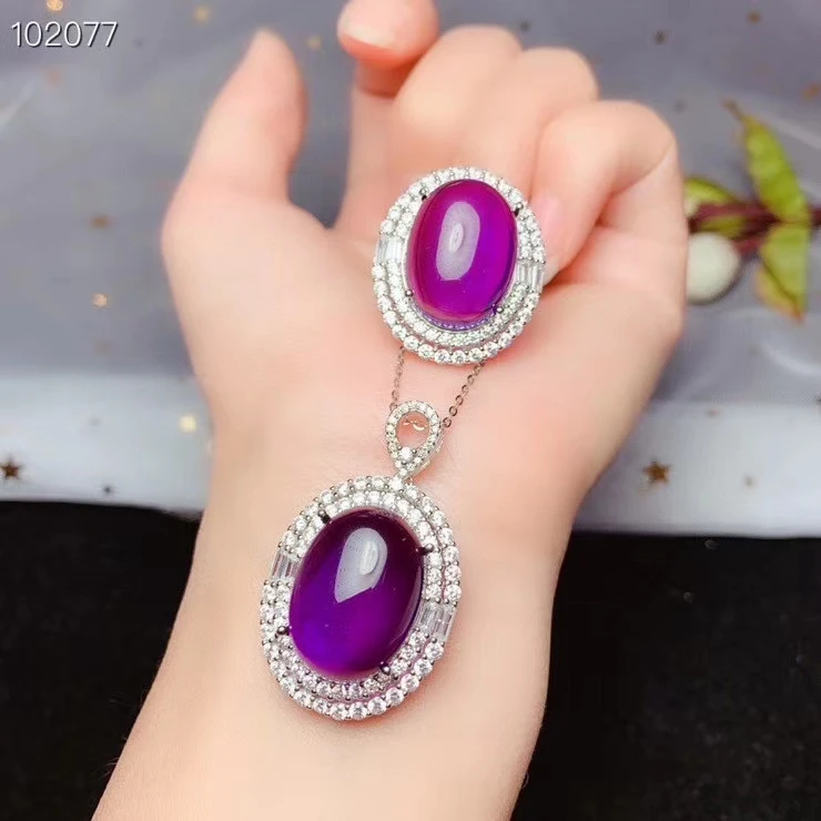 Kjjeaxcmy Fijne Sieraden 925 Sterling Zilver Ingelegd Amethist Vrouwelijke Pak Edelsteen Twee Sets Klassiek