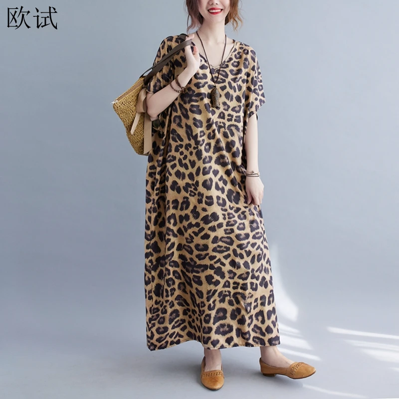 Oversized Summer Leopard Dress for Women Loose Casual Long Ladies Beach Style Dresses Fashion Femme Vestidos Verano Mujer Dress