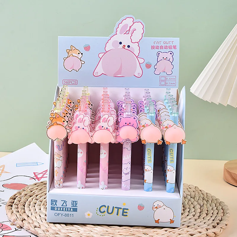 

36 pcs/lot Cartoon Animal Butt Mechanical Pencil Cute 0.5/0.7MM Student Automatic Pen For Kids Gift School Office Supplies