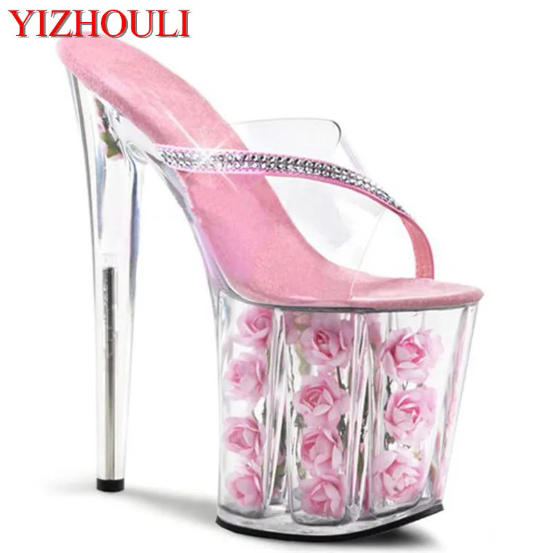 20cm Glitter bright eye red transparent shoes heel bride wedding shoes, fun dancing shoes with high heels temptation