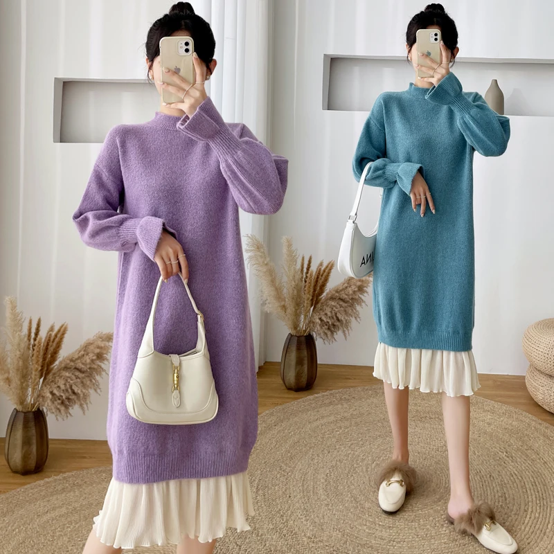 To film a new paragraph over-the-knee brim grows in pregnant women dress MAO qiu dong the knitting coat loose big yards dress