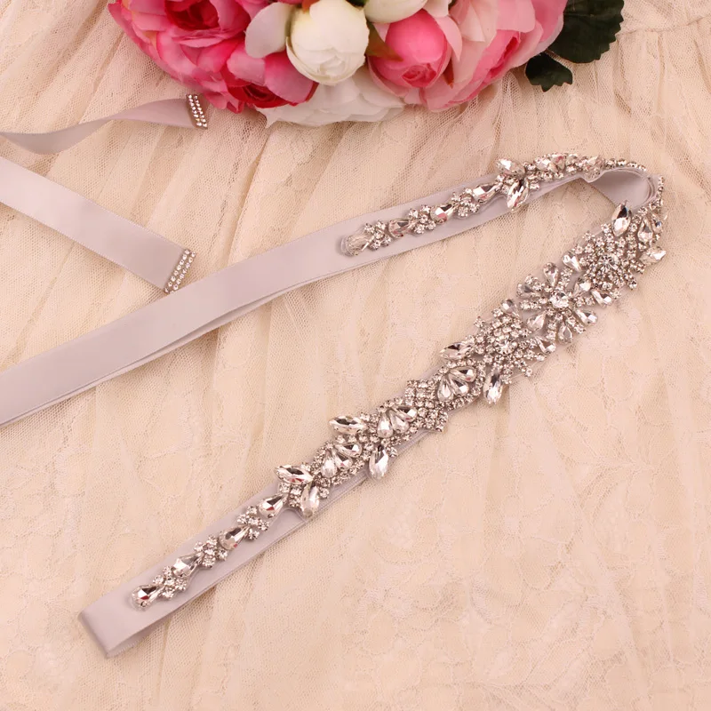 Wedding belt, silver crystal rhinestone, elegant, luxurious, beaded, handmade, bridesmaid