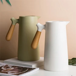 1L Large Capacity Thermal Flask Glass Liner Solid Wood Handle Insulation Kettle Thermos Water Bottles Home Thermal Flask