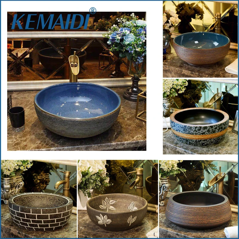 KEMAIDI  23 pcs China Handmade Lavabo Washbasin Art wash basin Ceramic Counter Top Wash Basin Bathroom Sinks Vessel Sink Bowls