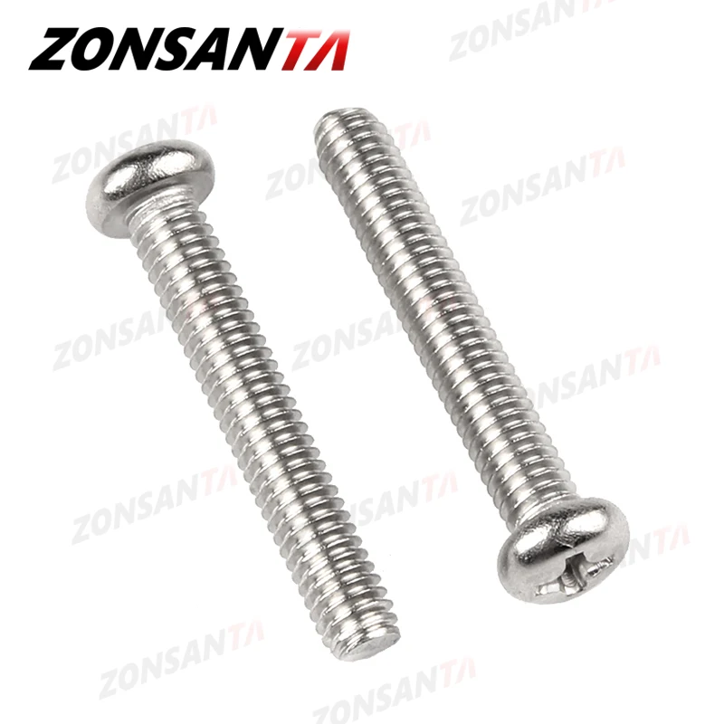 ZONSANTA-tornillo de cabeza redonda empotrada en cruz de acero inoxidable, tornillos Phillips para TV, ordenador, M5, DIN7985, GB818, M1.6, M2, M2.5, M3, M4, M6, 304