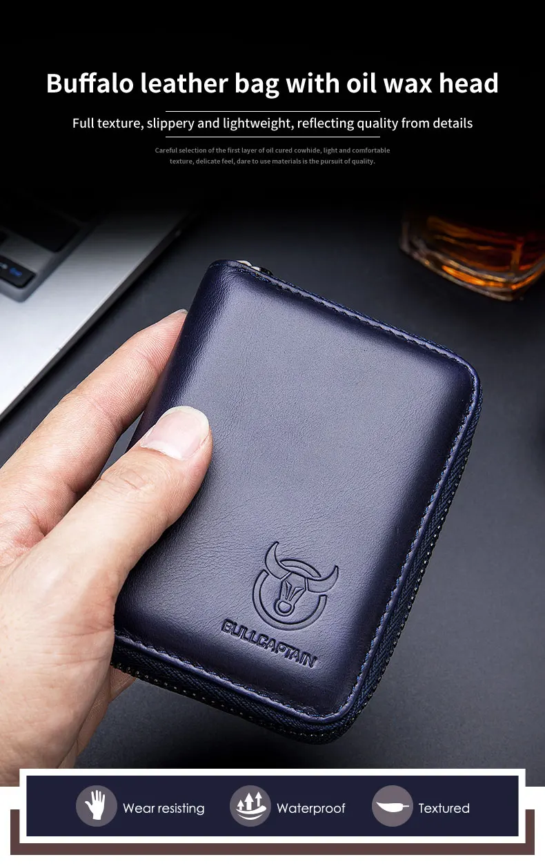 BULLCAPTAIN Echtes Leder Kreditkarten- und Ausweishalter Geldbörse Herren Mode RFID-Kartenhalter Geldbörse Visitenkartenhalter Tasche – Detail 2