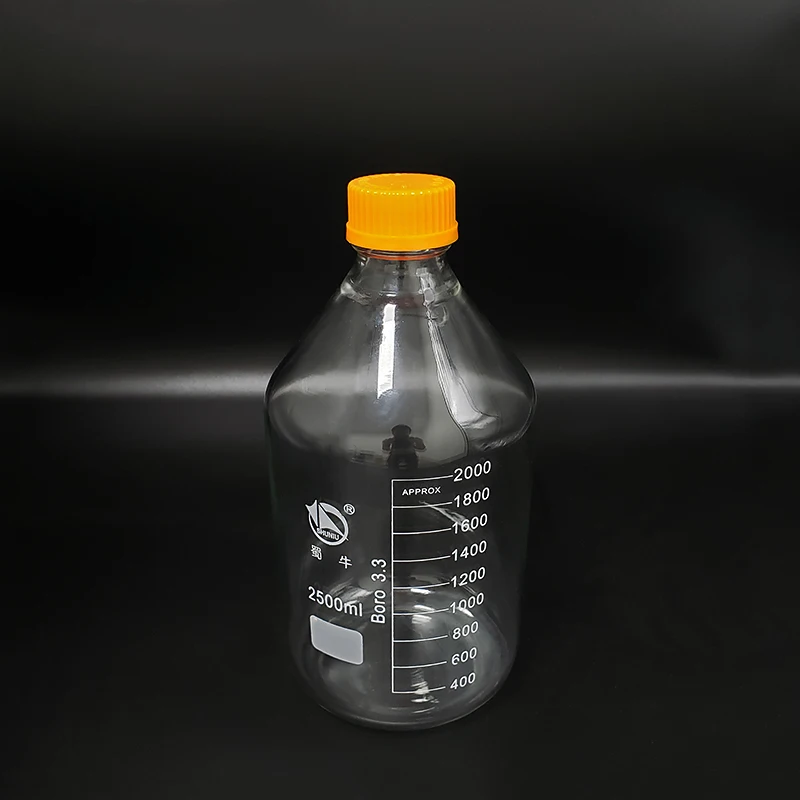 Reagent bottle,With yellow screw cover,Borosilicate glass 3.3,Capacity 2500ml,Graduation Sample Vials Plastic Lid