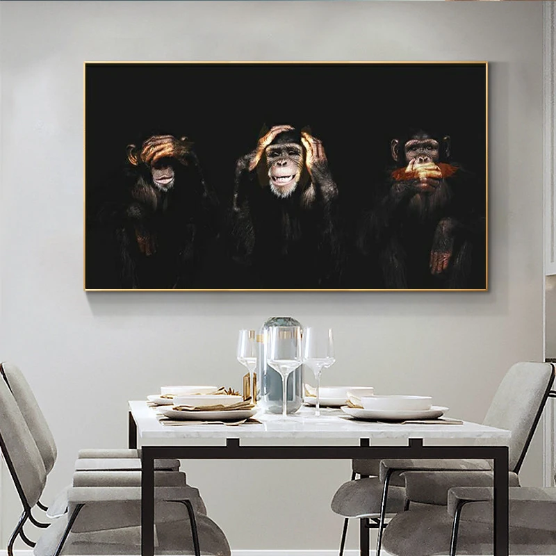 Dark Wise 3 Monkeys Gorilla Animal Posters And Prints Canvas Painting Wall Pictures For Living Room Home Decor