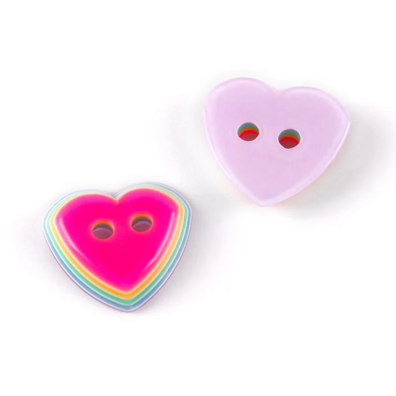 Candy color heart button, DIY 2 holes,11mm, Plastic sewing Button for kins shirt   7NK177