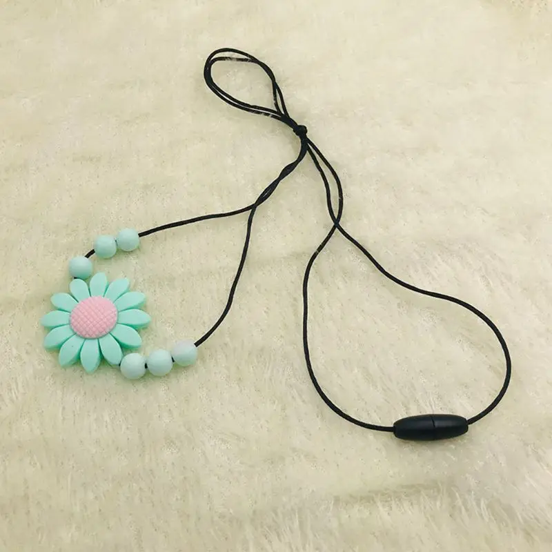 Unique Sunflower Baby Teether Necklace Silicone Pendant Beads Bow Knot Teething Nursing Toys for Infants Little Boys Girls