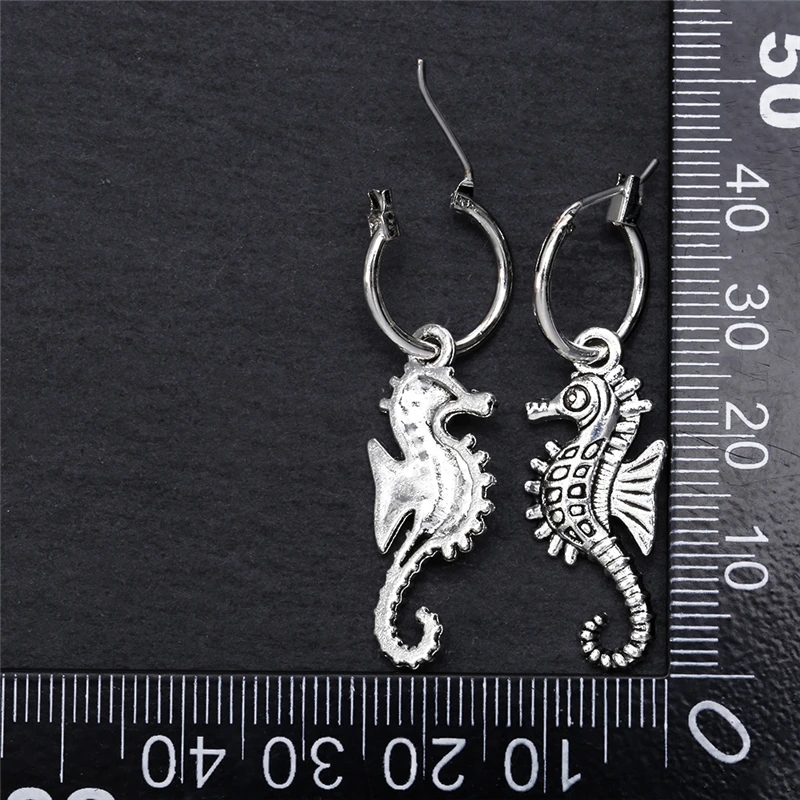 SOHOT Cute Animal Snake Fish Shark Tortoise Mermaid Seahorse Pendant Women Drop Earrings Chic Silver Color Unisex Punk Brincos