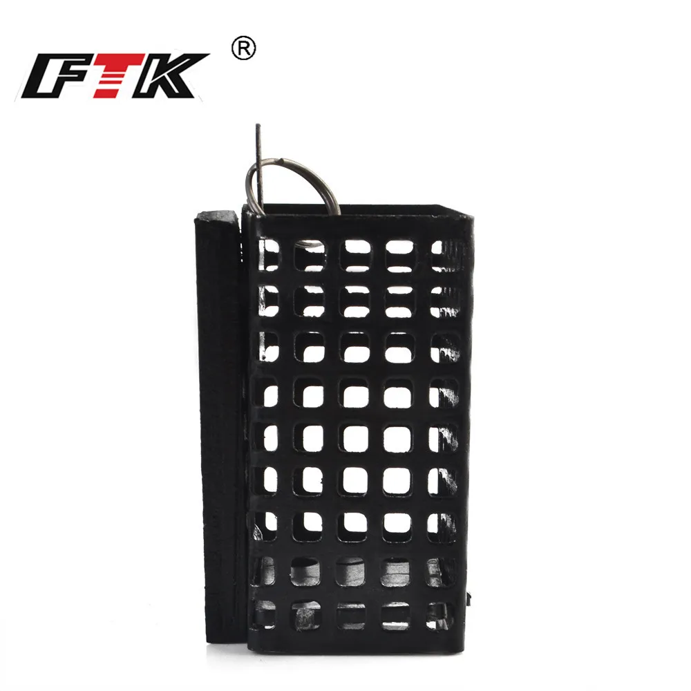 FTK 30-100g Feeder Square Metal Bait Cage Container Bait Basket Feeder Holder Wire Carp Fishing Sinker for Button Rigs