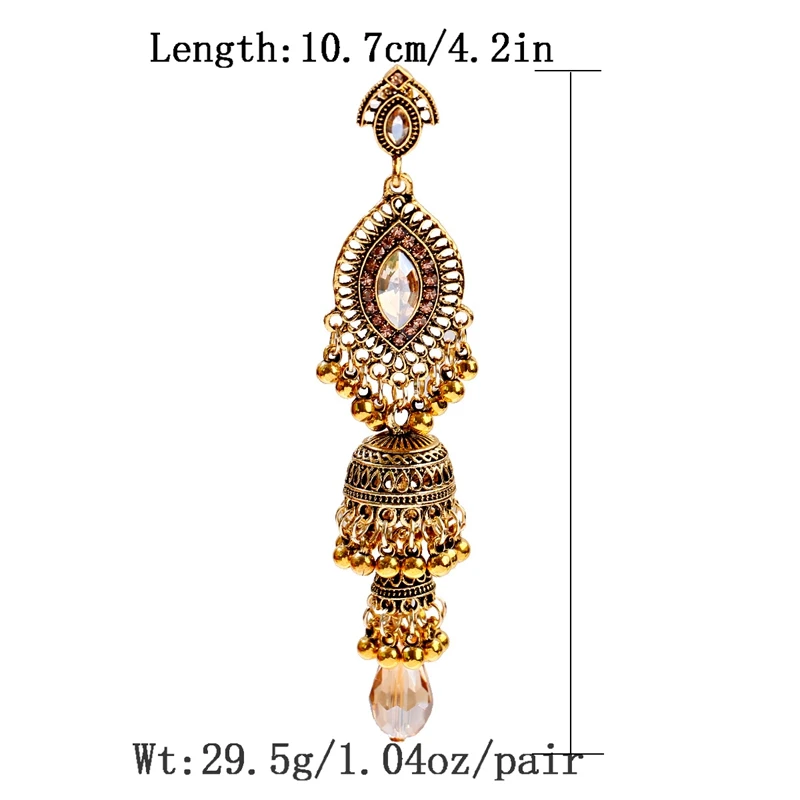 Retro Women\'s Big Gold Color Bohemian Jhumka Earrings Indian Jewelry Water Drop Shape Palace Bells Beads Stud Earrings Orecchini