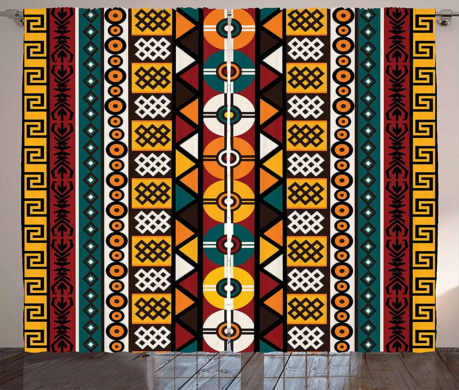 Kente Pattern Curtains Vertical Borders by Primitive African Cultures Geometrical Living Room Bedroom Window Drapes