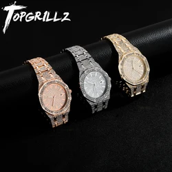 TOPGRILLZ Luxury Brand ICED OUT Watch Quartz Gold HIP HOP Wrist Watches With Micropave CZ Stainless Steel Wristband