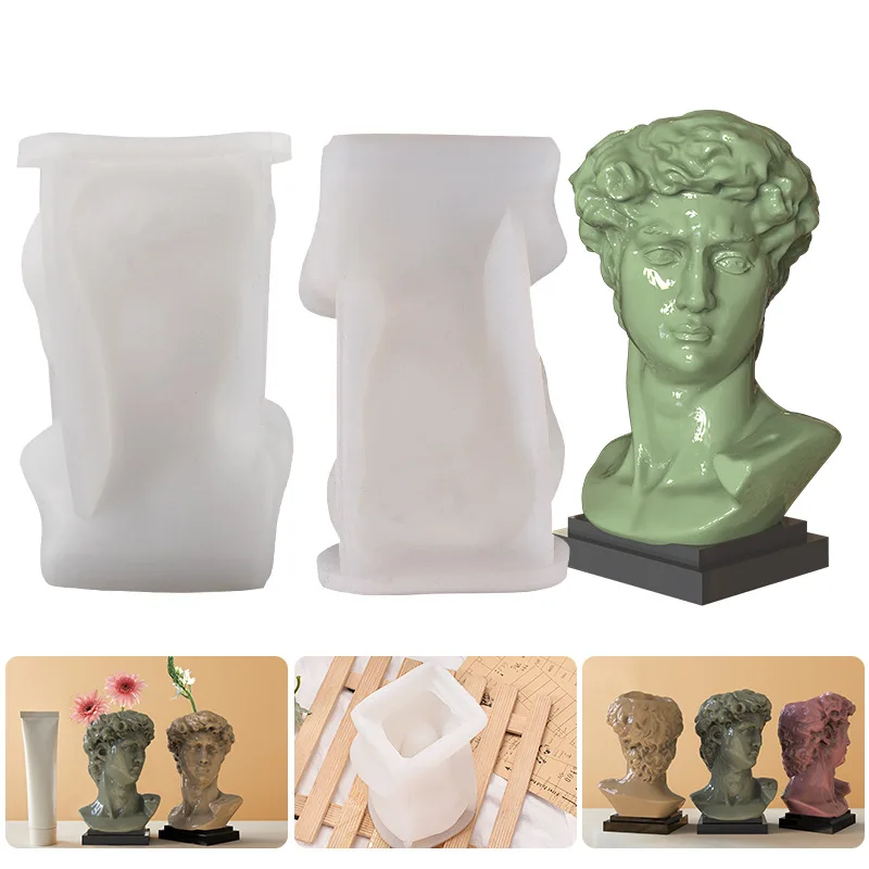 Resin Silicone Mold David Head Vase Silicone Molds Pot Gypsum Mold Pen Holder Flowerpot Mould Vase Potted Plaster Mold