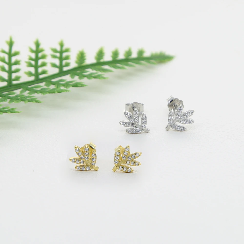 Minimalist Micro Pave Bling CZ Leaf ใบ 100% 925 เงินสเตอร์ลิงสาวเล็กๆต่างหูสตั๊ดผู้หญิง