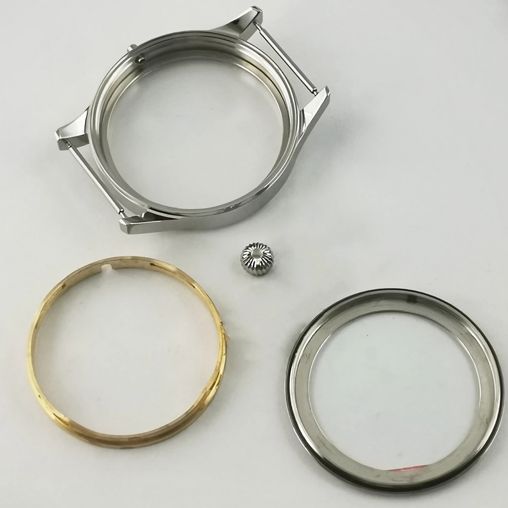 Polished / brushed 43mm Silver watch case sapphire glass sterile steel case ETA 6497,6498 Seagull ST3600 movements