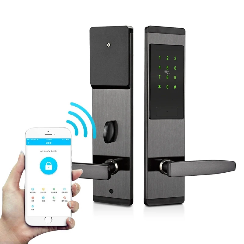 Wifi Smart Door Lock Bluetooth IC Card RFID Door Lock APP Mobile Phone Control Wooden Electric Security Alarm Door Lock