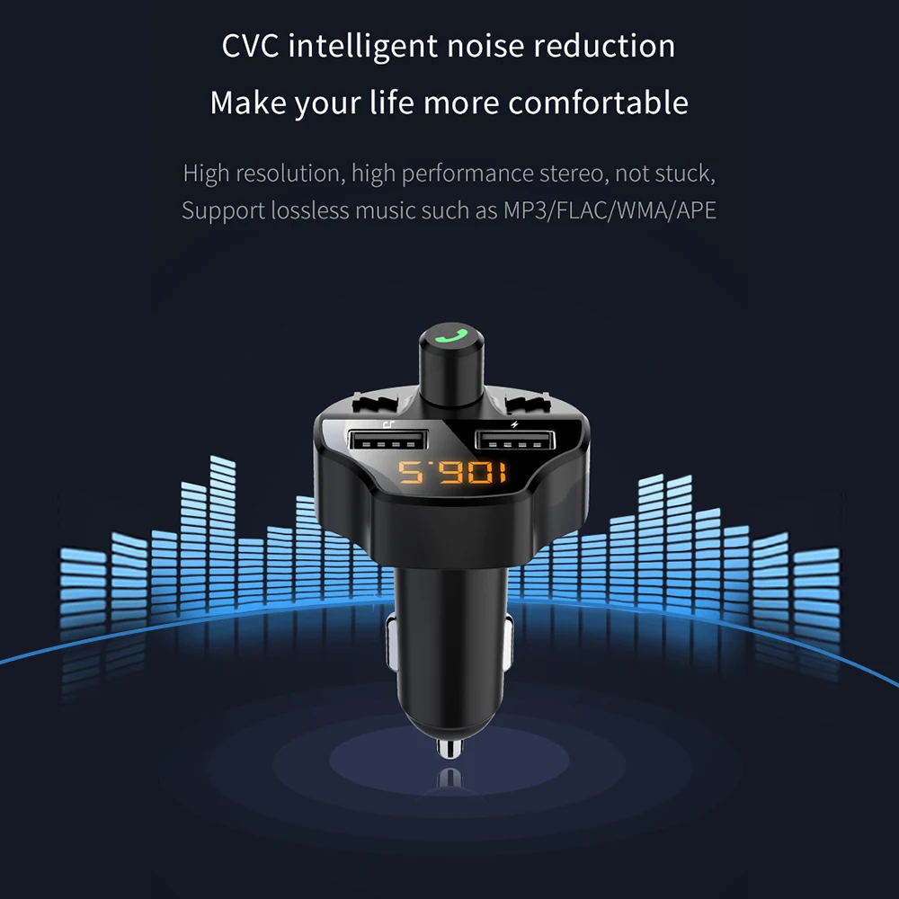 Hands-free Bluetooth Car MP3 Player FM Transmitter Dual Usb TF Card  Auto MP3 Player Fast Charging Modulator Adapter T66