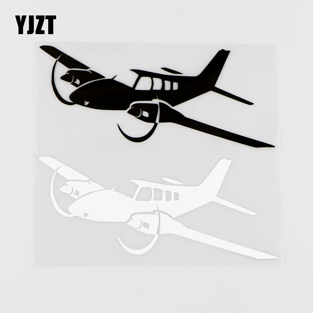 YJZT 15.5X6.7CM Twin Engine Light Aircraft Funny Vinyl Car Stickers Decals Black / Silver 10A-0025