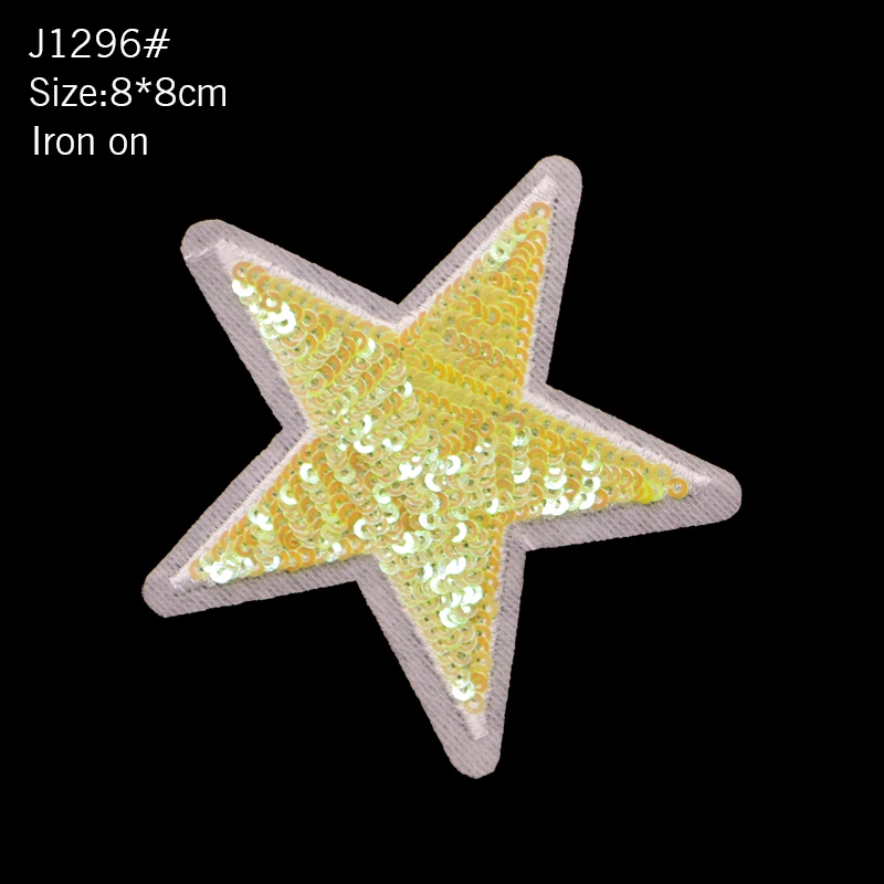 2 PCS Star Embroidered Patch Sequin Sewn Iron Badge Gold Silver Red Black Blue Powder Clothes Hat Backpack DIY Decal Decoration