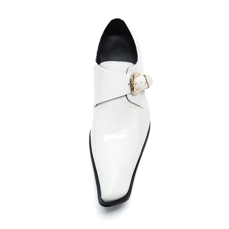 Summer Men Luxury White Genuine Leather Oxford Buckle Shoes For Man Pointed Toe Office Dress Wedding Trend Shoe Sapato Masculino