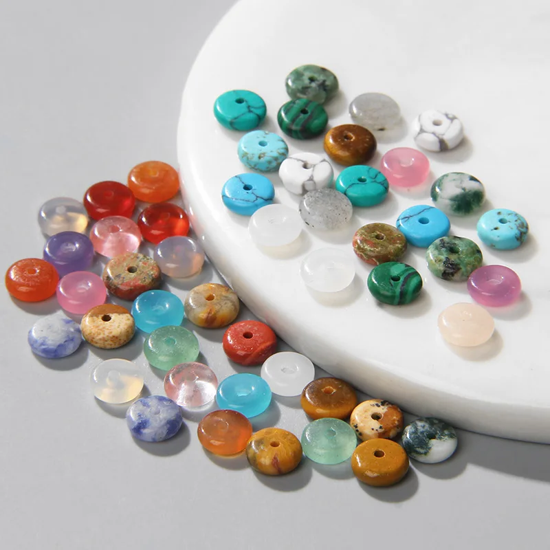 2X6MM Natural Stone Slice Bead Agates Jades Flat Spacer Loose Beads Clips Shape Hand Making For Jewelry DIY Bracelet Necklace
