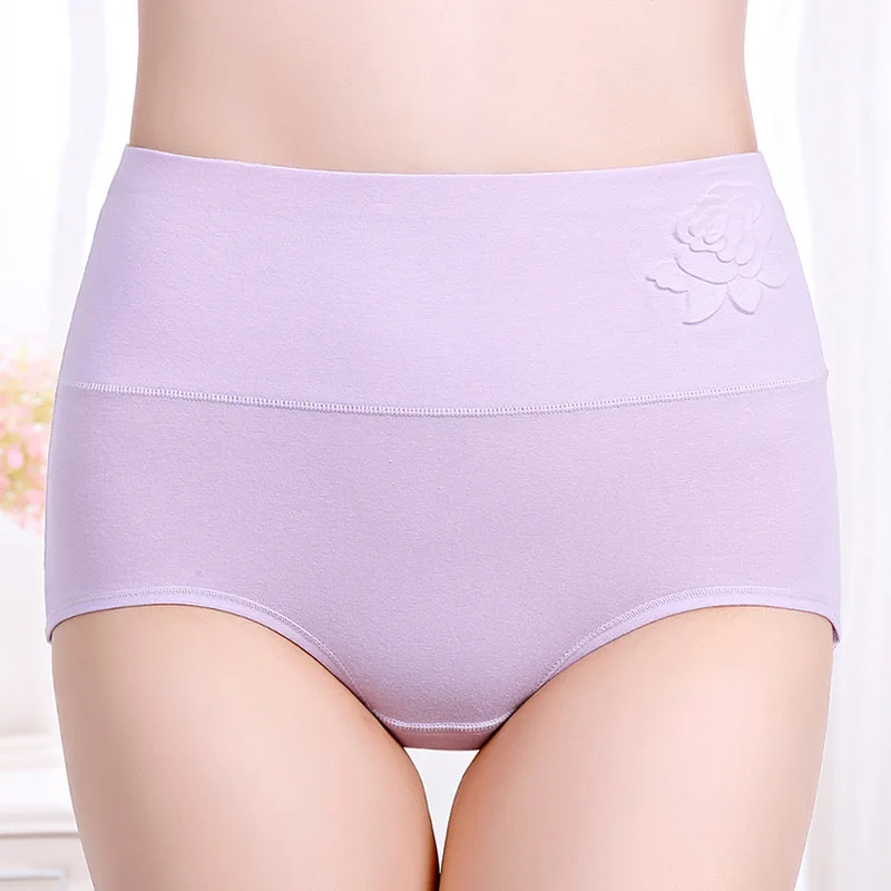 Cotton Women\'s Panties Elastic Soft Large Size 3XL Embossed ROSE Ladies Underwear Breathable Sexy High Waist Briefs Hip Lift