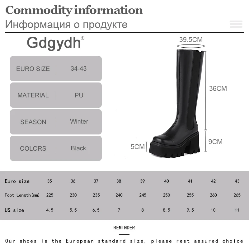 Gdgydh Goth Boots Women Knee High Boots Platform Plus Size Chunky Heel Black Fall Punk Fur Boots Office Lady Soft Leather Street