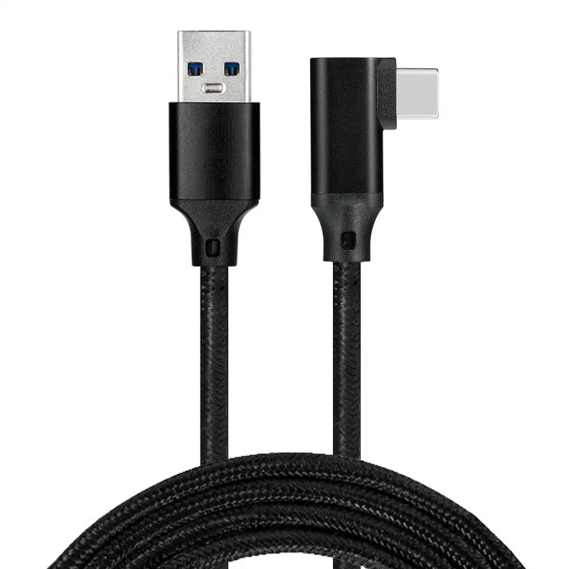 60W 3A Nylon Braided Type C to USB 3.2 Gen 1 Data QC 3.0 Charging Cable Right Angle 90 Degree for Xiaomi 10 Samguang Galaxy 20