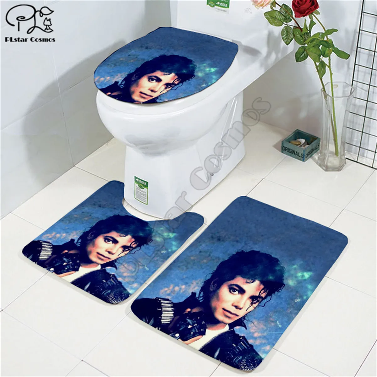 Michael Jackson pattern 3D printed Bathroom Pedestal Rug Lid Toilet Cover Bath Mat Set drop shipping style-3