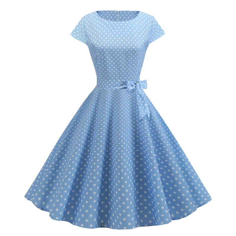 Vintage Dress Women Summer Short Sleeve Elegant Polka Dot Midi Casual Office Party Dress 50s 60s Pin Up Rockabilly Dresses