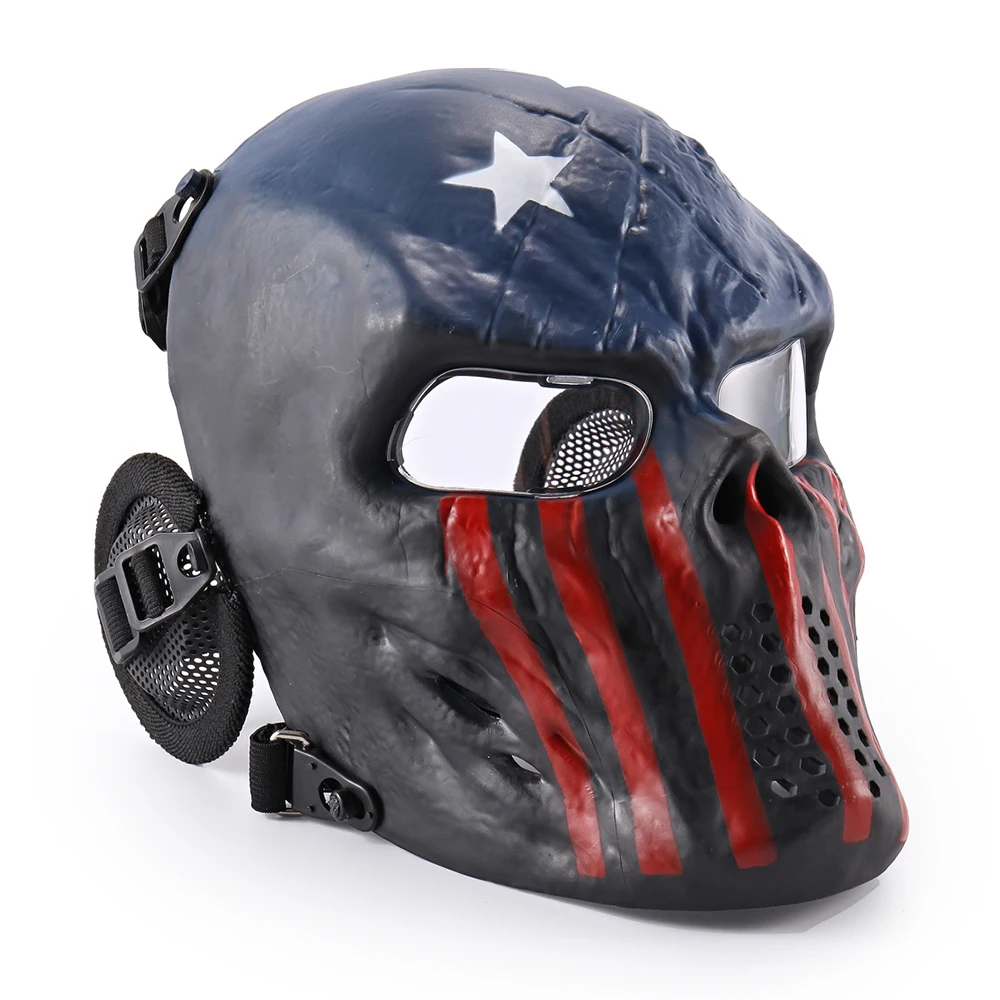 Full Face Protective Mask With Ear Protector For Outdoor Gaming Sports CS Paintball Rmy Fan Connection Props Halloween Cosplay
