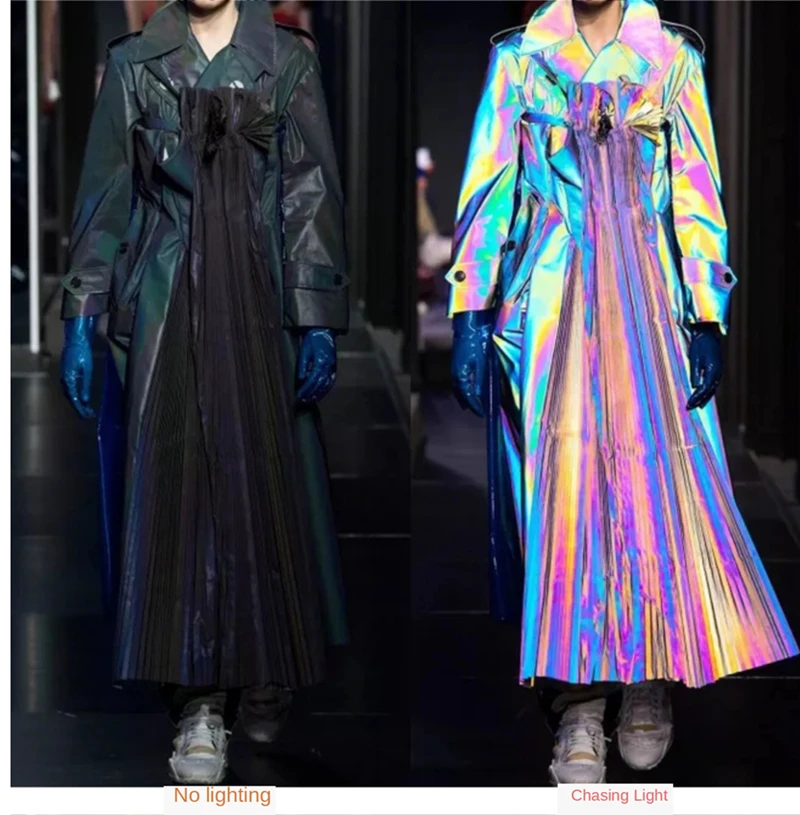 High-purity colorful rainbow reflective fabric Fashion clothing Windbreaker Designer fabric future technology Colorful luminous