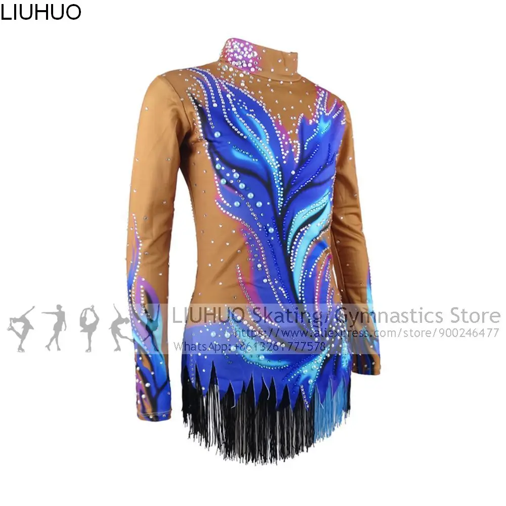 Girls Rhythmic gymnastics leotards girls performance suit Ice Skating dress Ballet Dance Sleeves