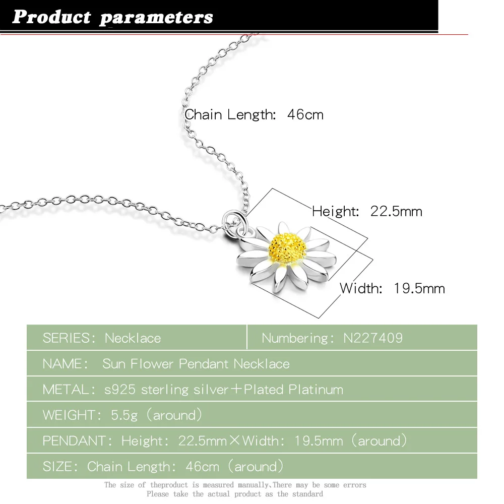 New Fashion 925 Silver Sunflowers Pendant Necklace Women Golden Flower stamen Pendant Choker Necklace Women's Fine Jewelry Gift