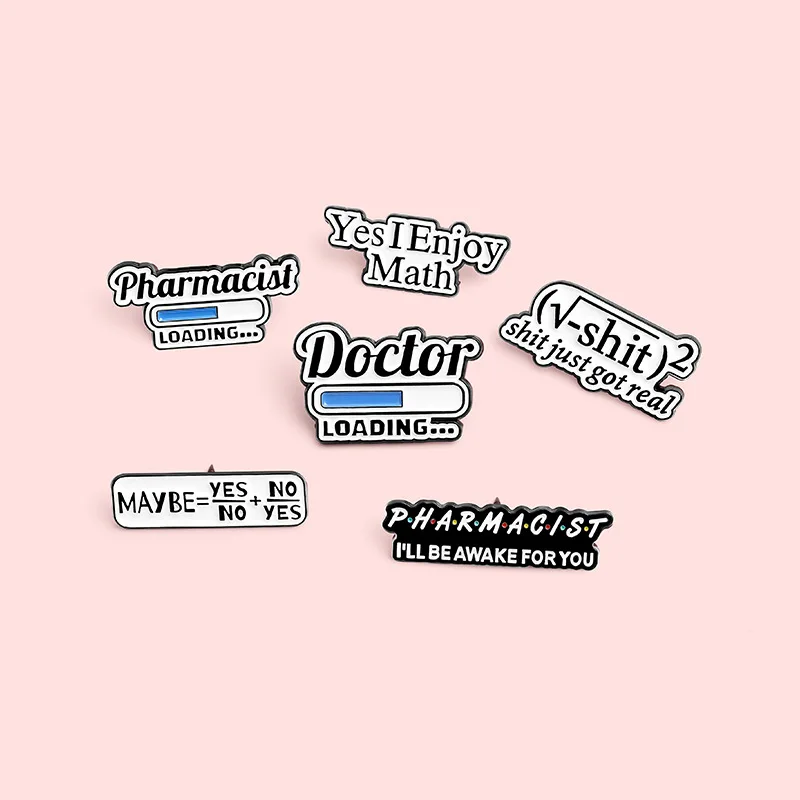 Fashion Personality Mathematical Equation Badge Cartoon Doctor Pharmacist Metal Enamel Brooch Unique Lapel Backpack Jewelry Gift