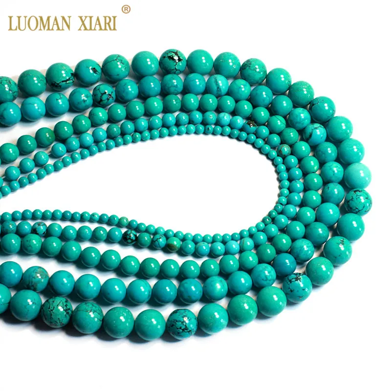 Top  United States Green Turquoises Round Natural Stone Beads For Jewelry Making DIY Bracelet Necklace  4/6/8/10/12 MM