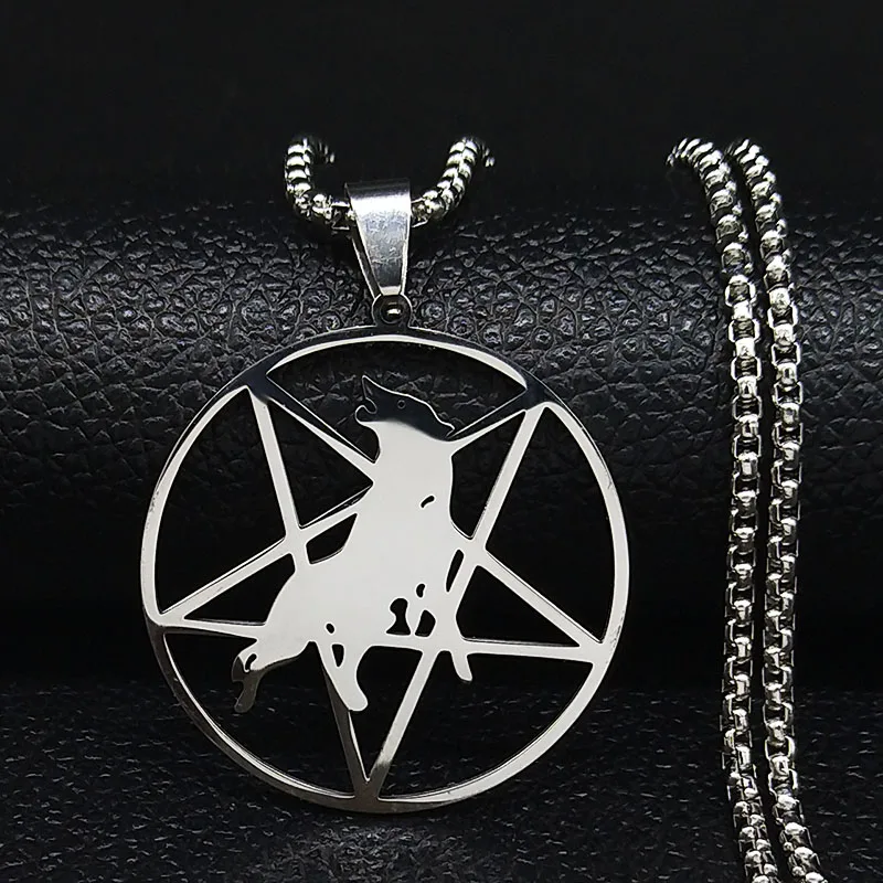 Fashion Pentagram Wolf Stainless Steel Chain Necklace for Women/Men Silver Color Necklaces Pendants Jewelry joyeria N1129S03
