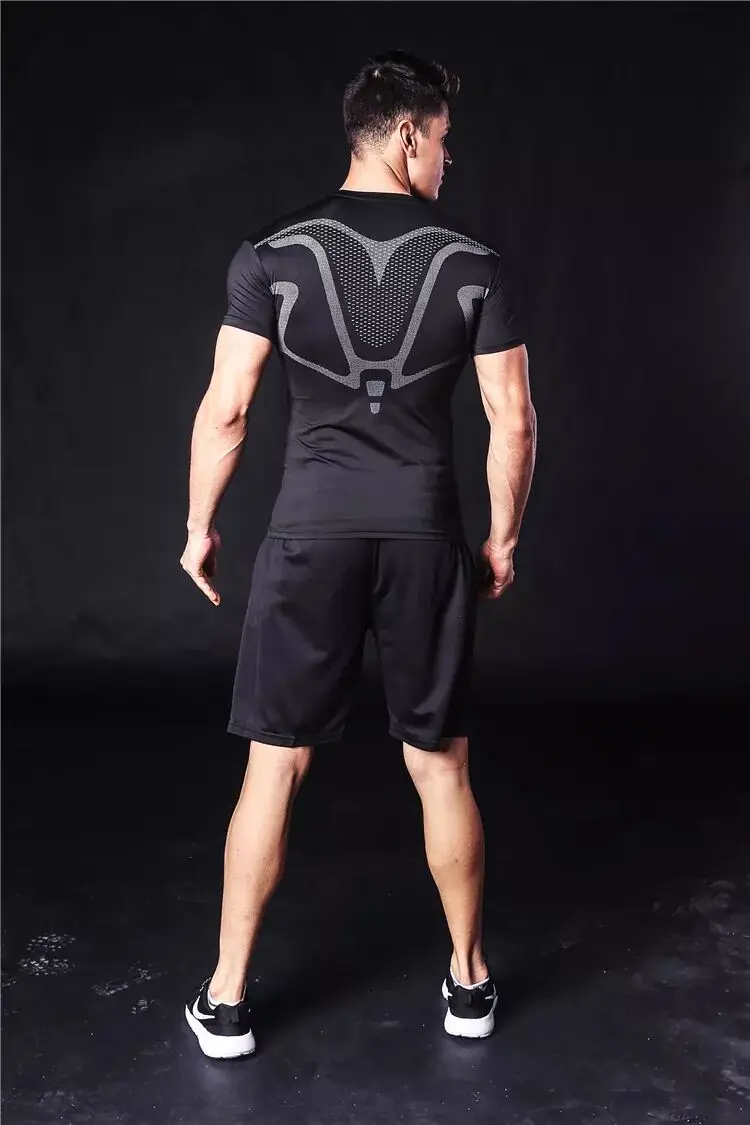 Mens Fitness Compression Running Sport T Shirt Fitness Jogging Suit Quick Drying Suit Gym MMA Boxing Jiu Jitsu Tight Sports Suit