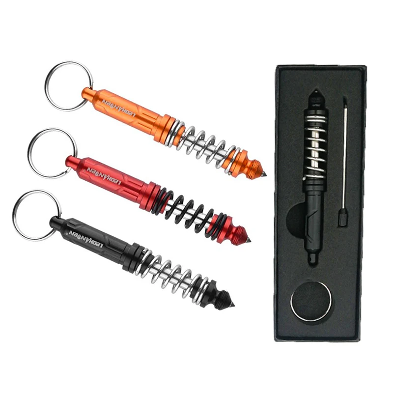 Car Tactical Pen Spring Key Chain Safety Hammer Window Break Defense Stick Emergency Life-Saving Pen Glass Breaker Keychain