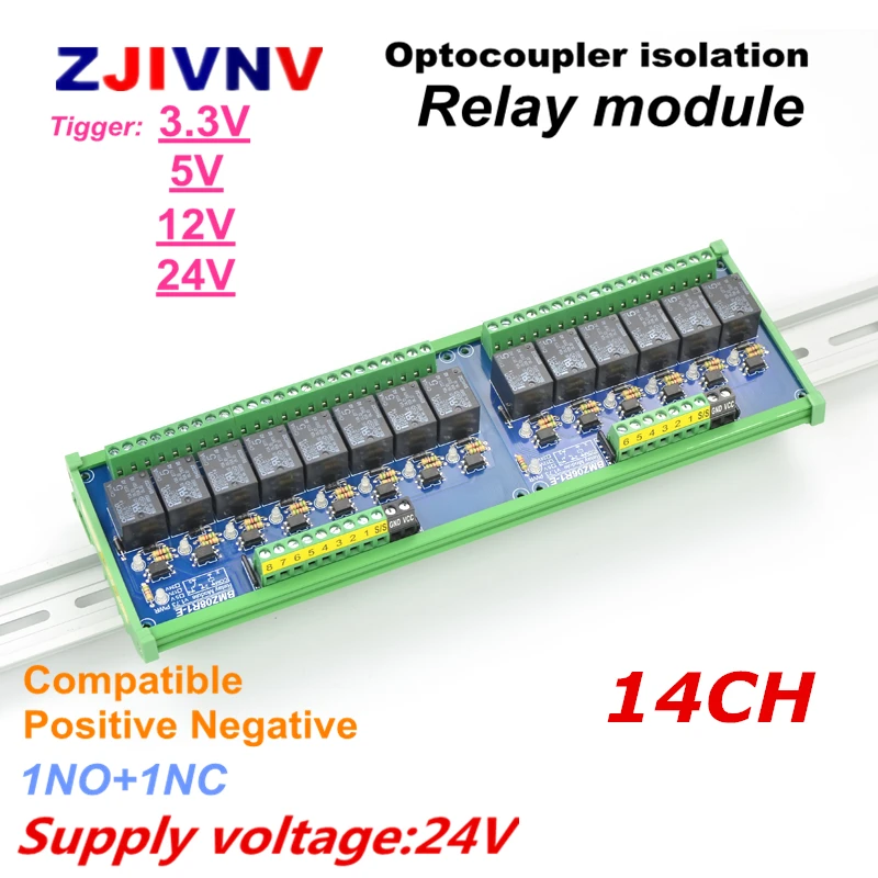 

DC 24V 14 channels Optocoupler isolation Relay Interface Module tigger voltage 3.3V 5V 12v 24V PLC Signal Amplification Board