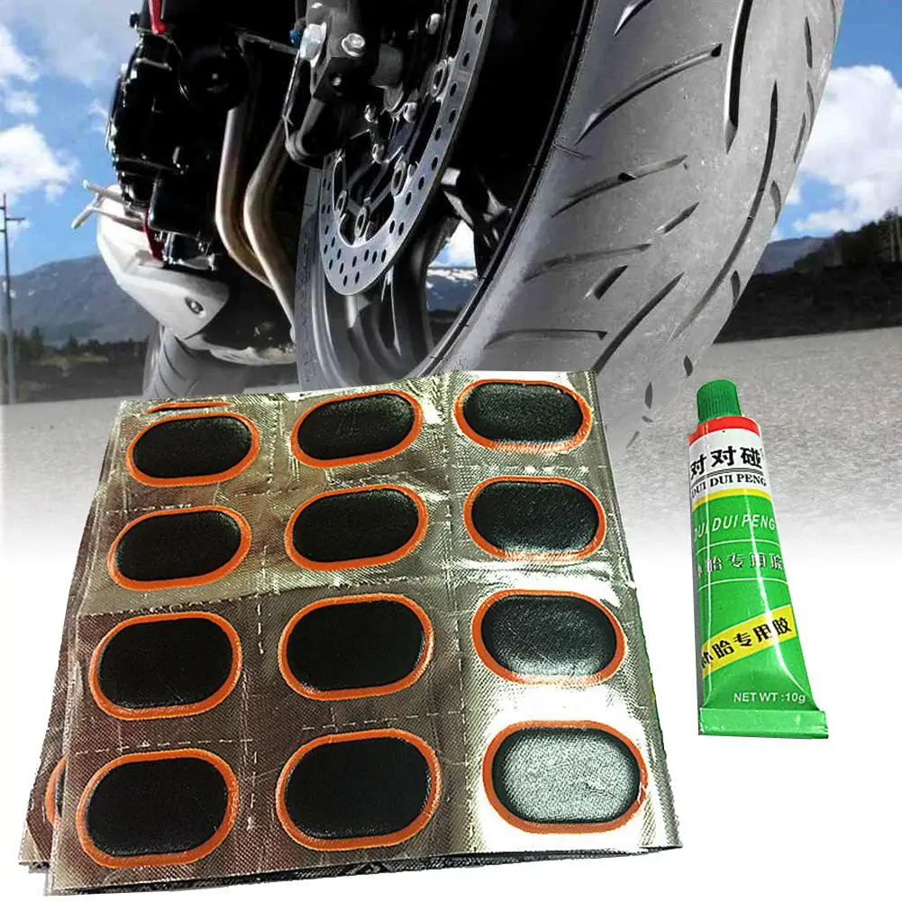 High Quality Round Motorcycle Battery Car Mountain Bike Tire Rubber Patch Piece Cycling Puncture Repair Tools Kits 48 Pcs+1 Glue