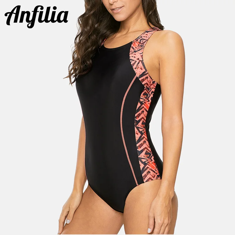 Anfilia Women One-piece Sports Swimsuit Ladies Sports Swimwear Backless Beach Wear Bathing Suits Monokini Bikini