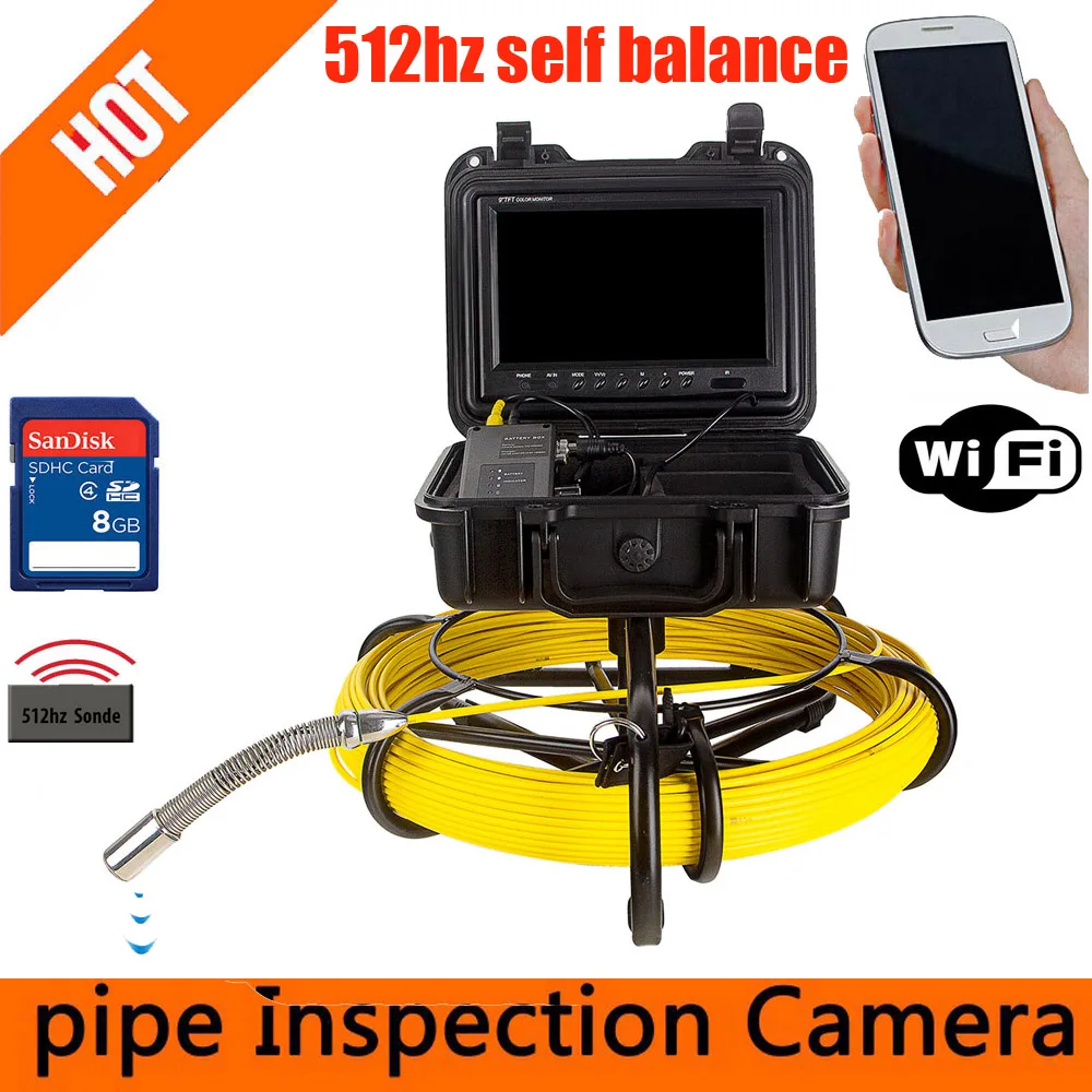 

60M wifi dvr 23mm 512hz sonda autoself Endoscope Pipe Inspection Camera Pipe Sewer Camera Waterproof Pipe Plumbing camera