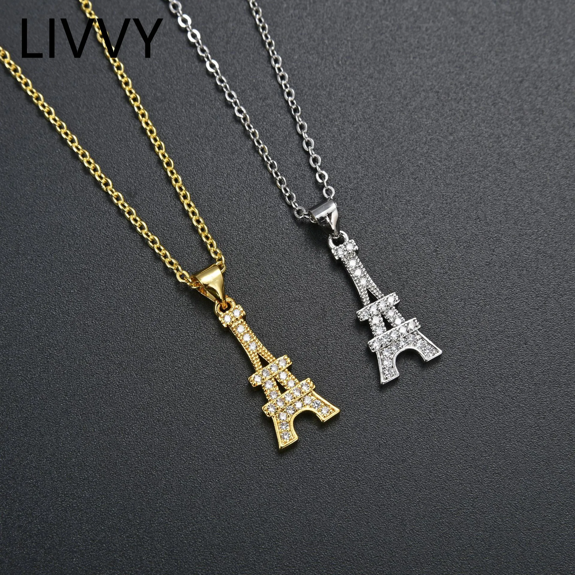 LIVVY Silver Color Eiffel Tower Shape Pendant Clavicle Chain Necklace Charm Exquisite Engagement Jewelry For Women New