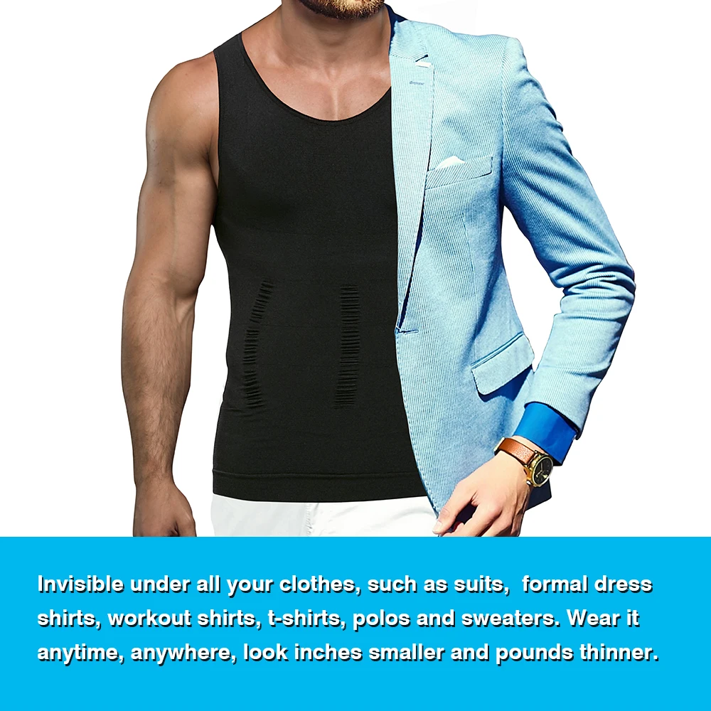 Camiseta sin mangas de compresión de pecho para hombre, chaleco moldeador de Cuerpo Adelgazante, camisas ajustadas de Abdomen y Abs, ropa de entrenamiento para pérdida de peso en el gimnasio