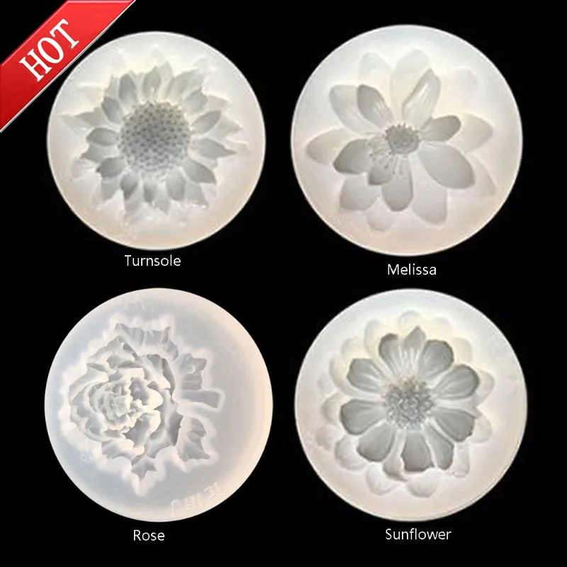 4Pcs Flower Epoxy Resin Mold Kits Camellia Sunflower Rose Turnsole Silicone Mold Jewelry Making Charms DIY Silica Molds Crafts