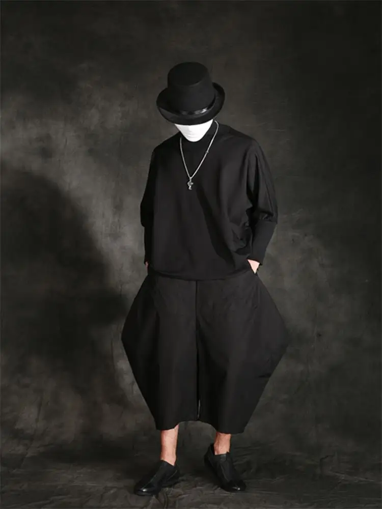 Men's 2021 summer new wide leg pants trend loose personality stage style harem bloomers cropped pants